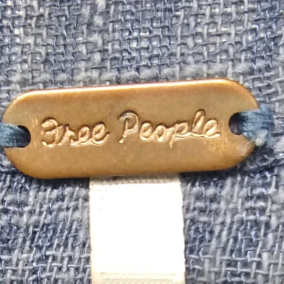 Free People Blue Plaid Blouse Peasant Boho Fringe Festival Grunge Hippie S - Picture 9 of 12